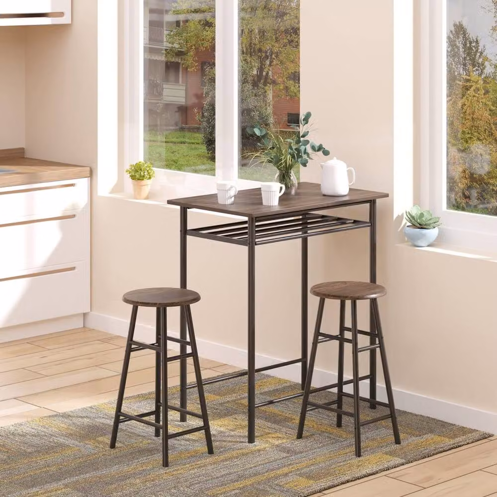 Wyld Haus Yoliba 3 Piece Breakfast Bar Table and Stool Set in Black and Oak – 3