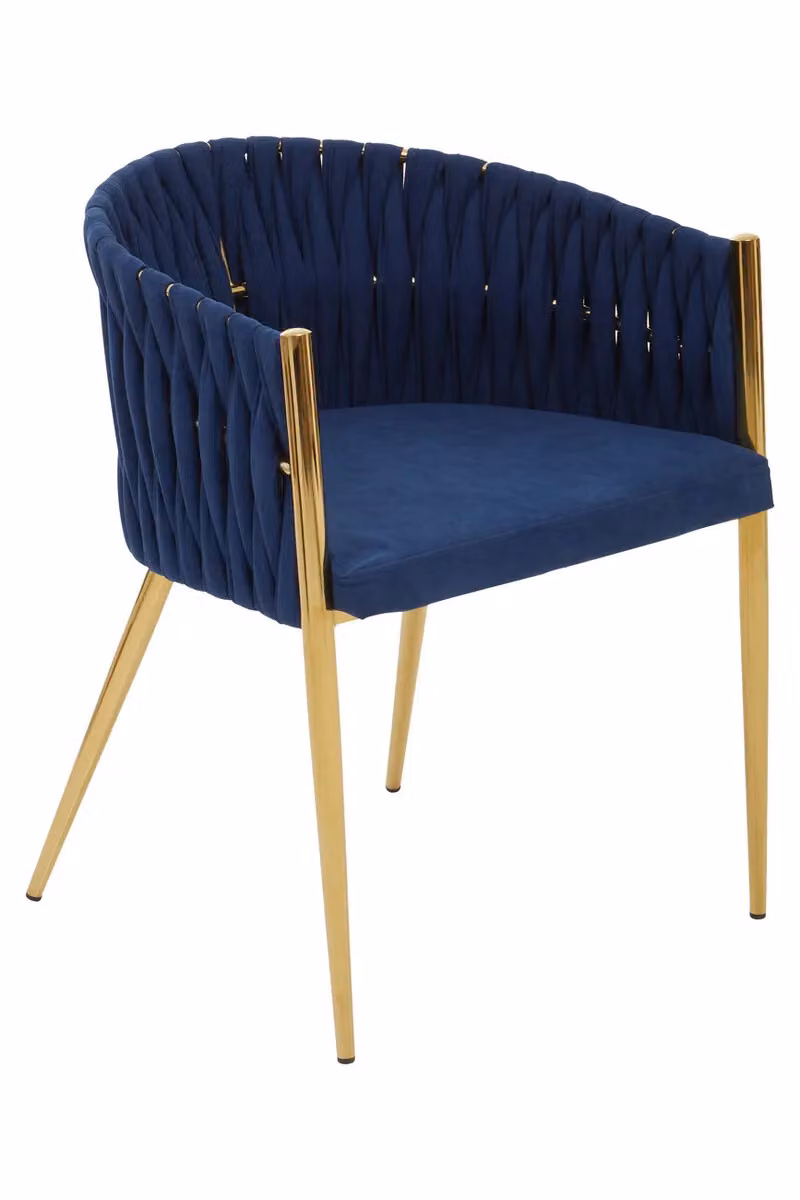 Fifty Five South Modern Blue Velvet Dining Chair with Gold Metal Armrests – 3