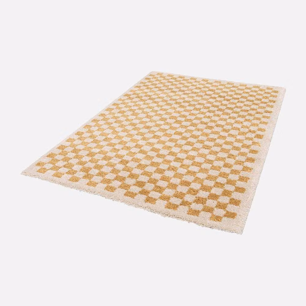 sweeek Retro Checkerboard Interior Rug in Mustard Yellow and Beige, W: 160 cm, D: 230 cm – 2