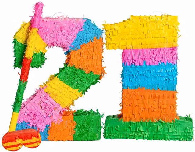 Fax Potato 21st Birthday and Anniversary Multi-colour Pinata Set with Stick and Blindfold