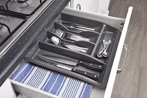 Addis Eco Recycled Plastic Cutlery Drawer Organiser Tray, Light Grey, W: 40.0 cm, D: 38.5 cm, H: 6.0 cm – 2