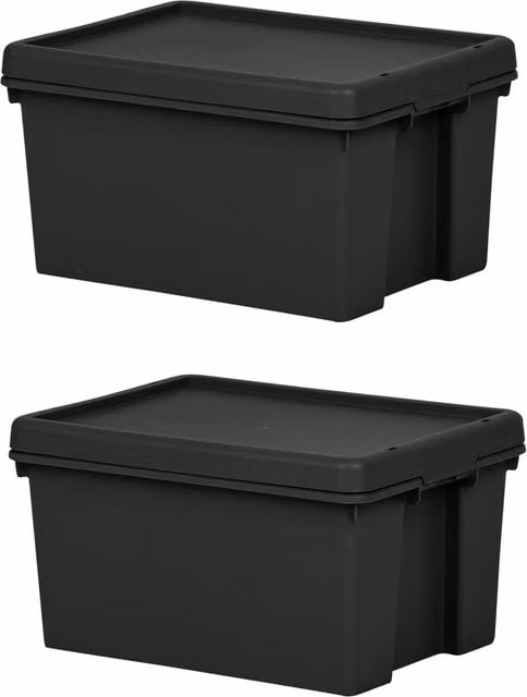 Wham 16L Heavy Duty Stackable Storage Box with Lid, Black, W/D/H: 38.5 x 29 x 21.5 cm