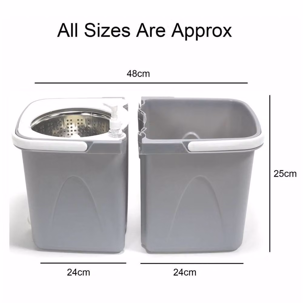 VOGREX Grey 360 Rotating Dual Spin Mop Bucket with 3 Microfibre Heads – 2