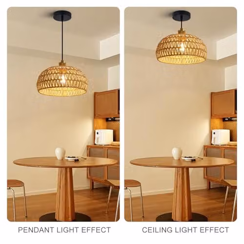 Harper Living Easy Fit Handwoven Rope Dome Pendant Lamp Shade with Reducer Ring, Yellow and Brown – 6