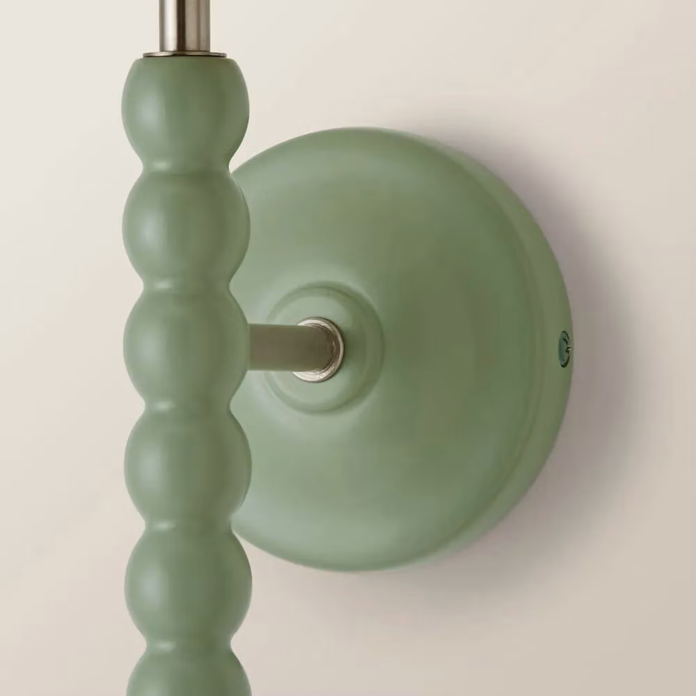 ValueLights Bobbins Pair of Green Wall Lights with Fabric Shades – 3