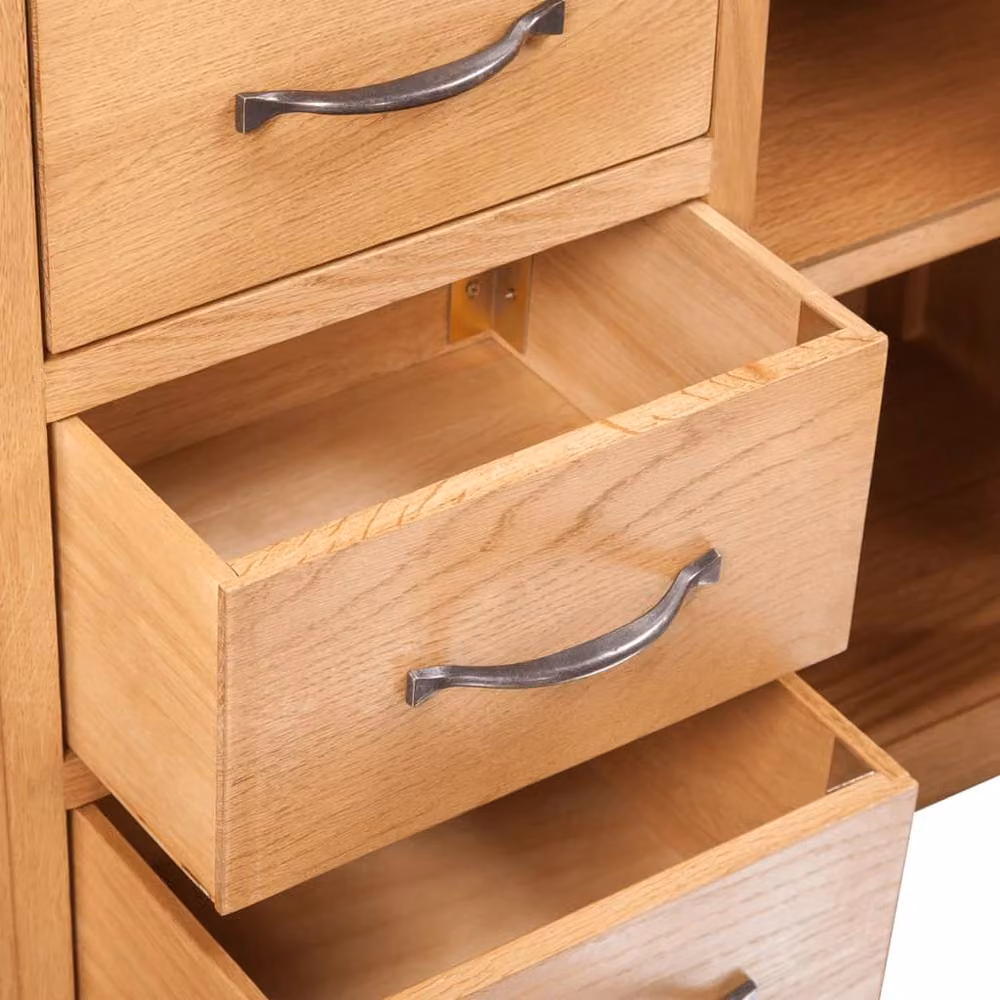 Berkfield Home Solid Oak Sideboard with 3 Drawers in Brown, W/D/H: 110 x 33.5 x 70 cm – 2