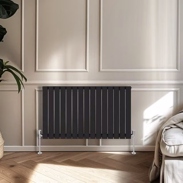 Black Single Panel Flat Panel Horizontal Radiator, Height: 60 cm, Width: 102 cm