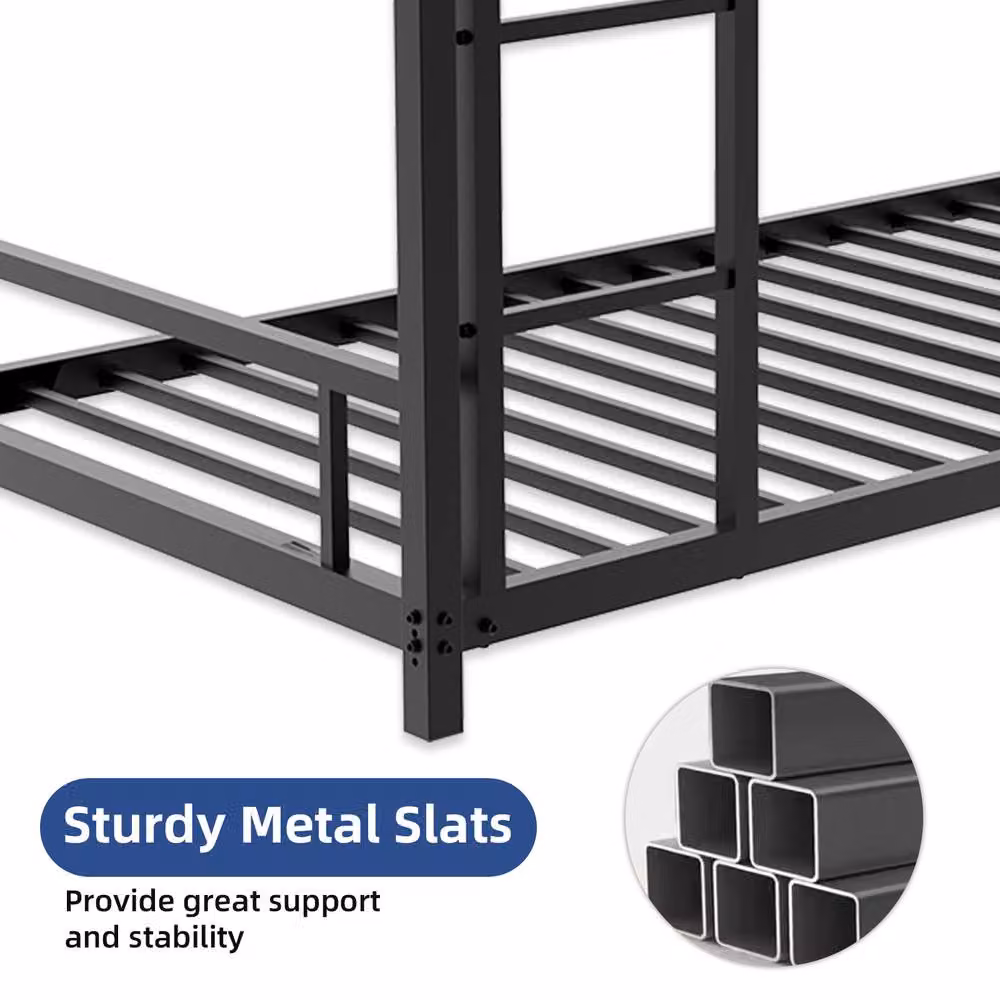 Matteo Black Metal Industrial Bunk Bed with Safety Railing and Ladder, Single Size – 2