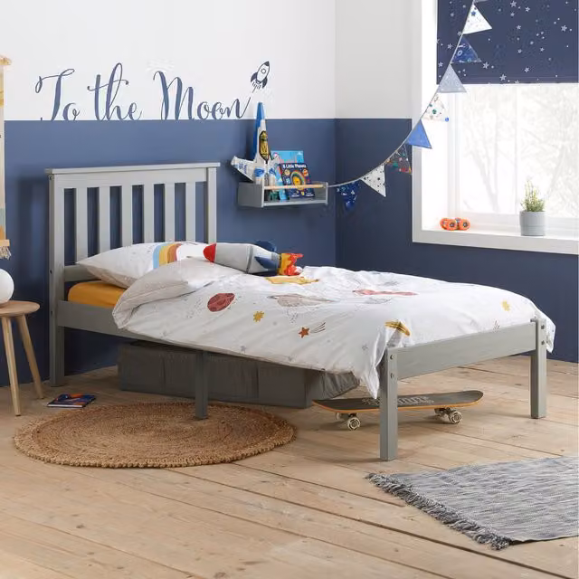 Birlea Denver Single Bed in Grey with Drawers and Solid Pine Wood Frame, 90 x 190 cm