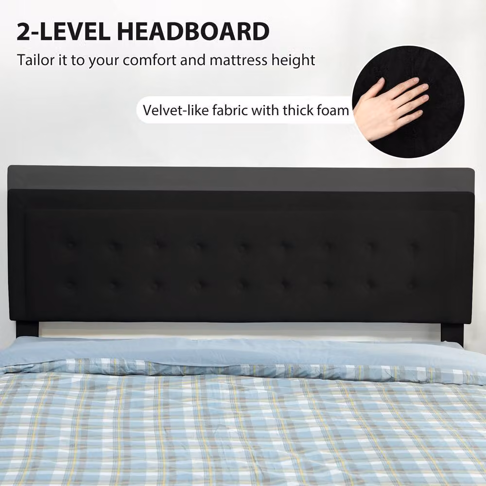 HOMCOM Upholstered Lift Up Ottoman Bed in Black, W/D/H: 150 x 200 x 95 cm – 12
