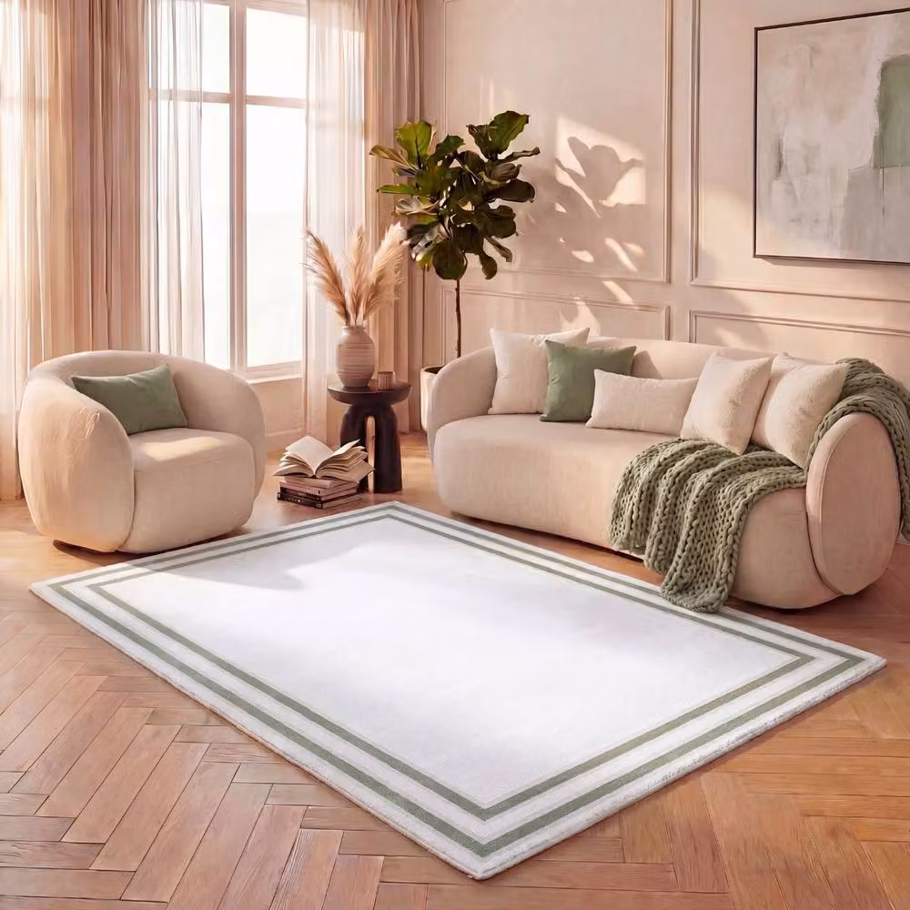THE RUGS Carmel Bordered Area Rug in Green and White, W: 200 cm, D: 290 cm – 5