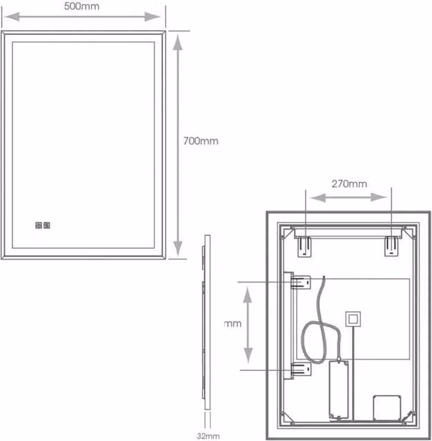 Loops Matt Black LED Bathroom Mirror with Demister and Tunable White Border W/H: 50 x 70 cm
