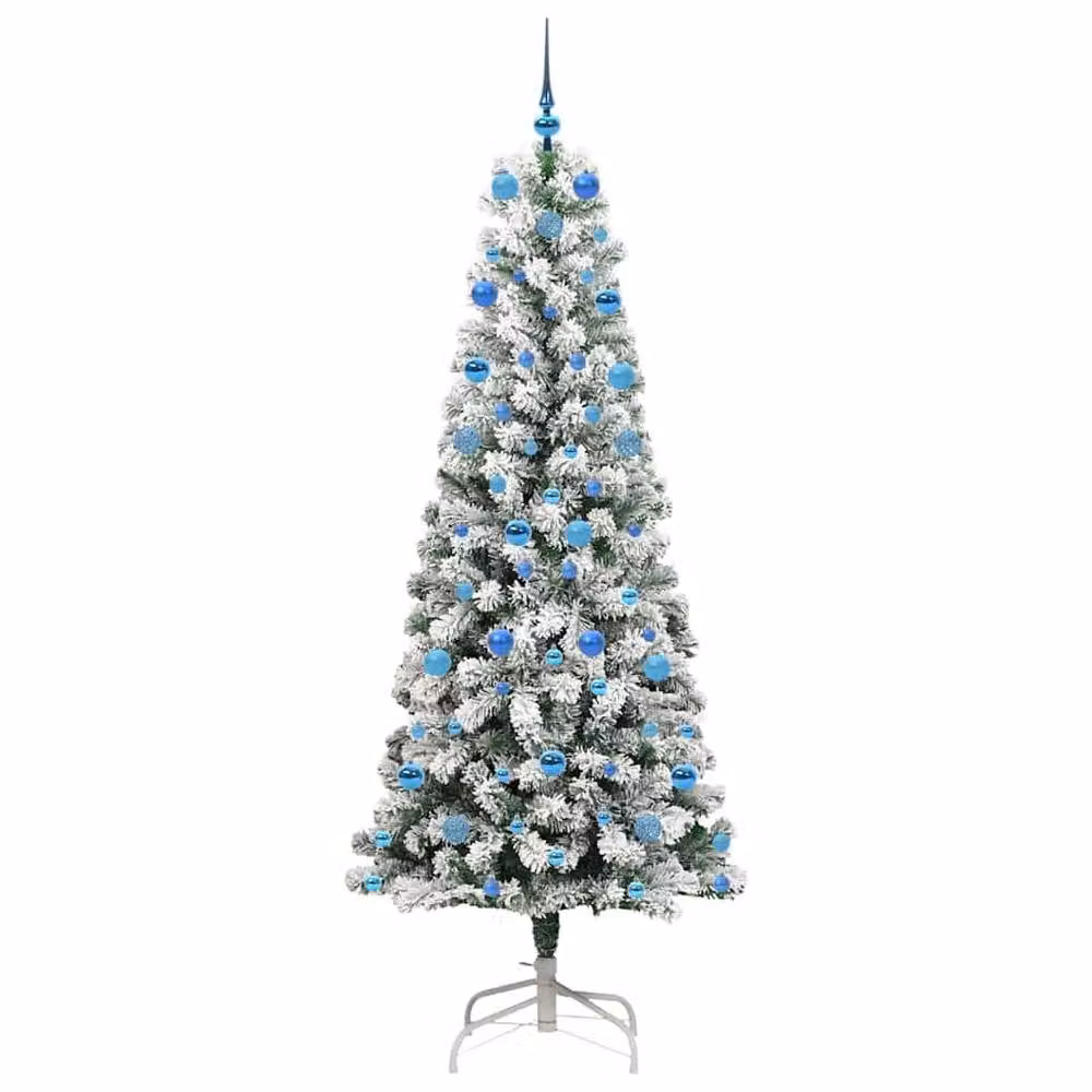 Berkfield Home Artificial Hinged Christmas Tree in Green and White, Height: 210 cm – 3