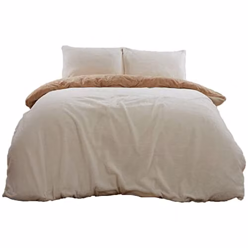Brentfords Reversible Teddy Fleece Duvet Cover and Pillowcase Set, Mink Latte Cream, Single – 1