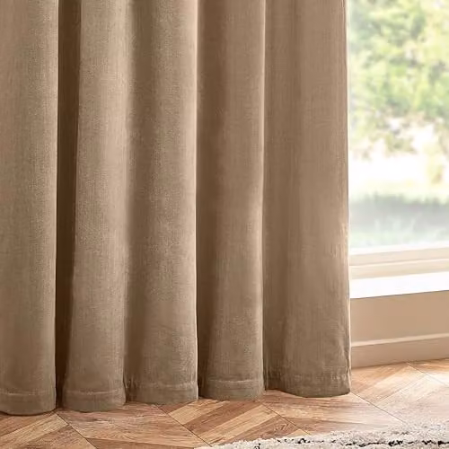 Riva Home Heavy Chenille Velvet Eyelet Curtains, Beige/Sand, W: 168 cm, H: 229 cm – 2