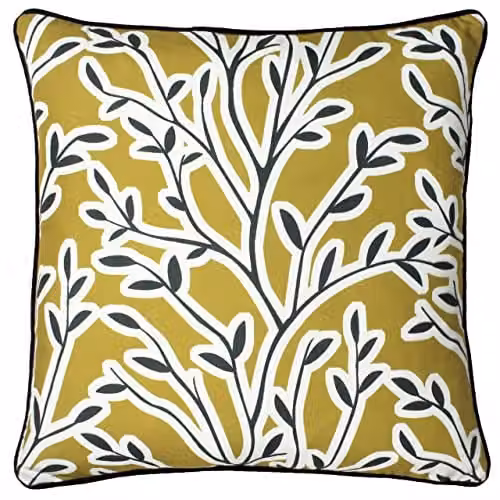 Riva Home Floral Square Polyester Cushion in Honey Yellow, W/D/H: 50 x 50 x 50 cm