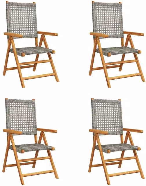 Berkfield Home Set of 4 Grey Reclining Garden Chairs with Poly Rattan and Acacia Wood Frame