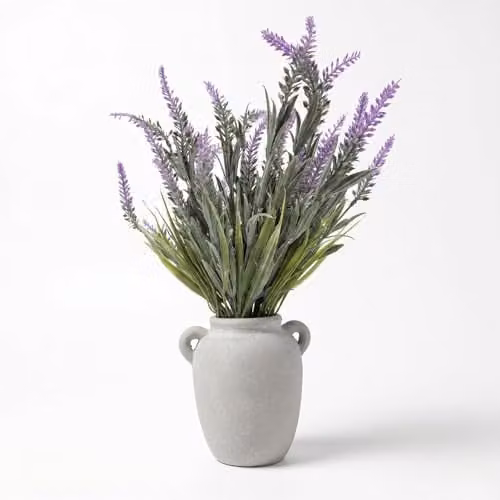 HOMESCAPES Purple Artificial Lavender in Pot, 45 cm Realistic Silk Floral Plant for Indoor Home Decor – 1