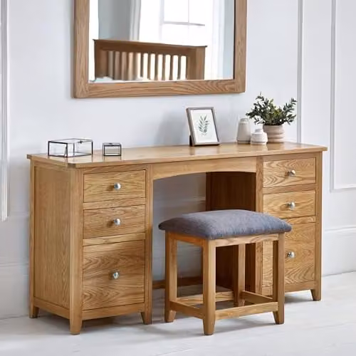 Julian Bowen Mallory Oak Dressing Table and Stool Set, H75 x W142 x D44 cm – 1