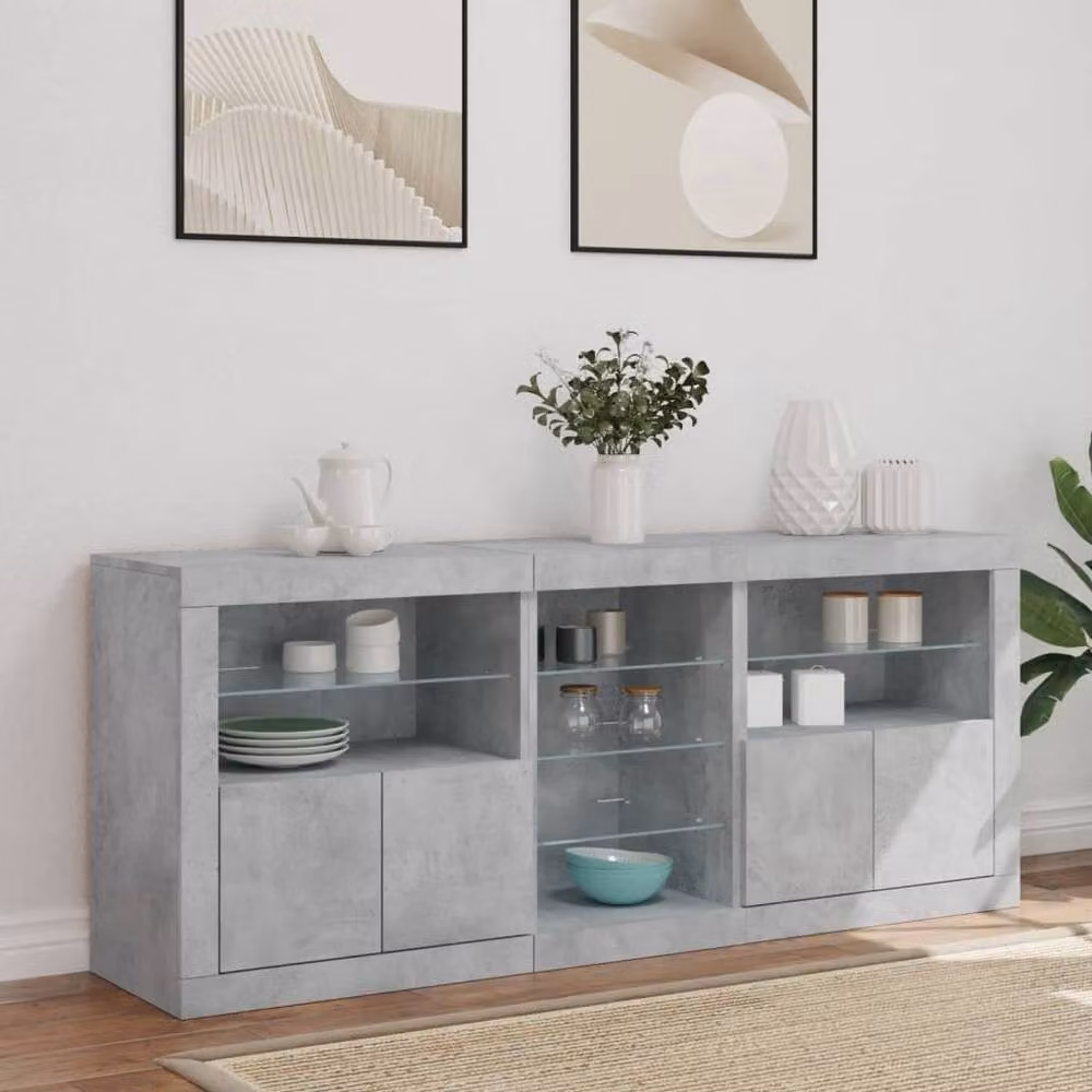 Berkfield Home Modern Sideboard with Integrated LED Lights in Concrete Grey, W/D/H: 162 x 37 x 67 cm – 3
