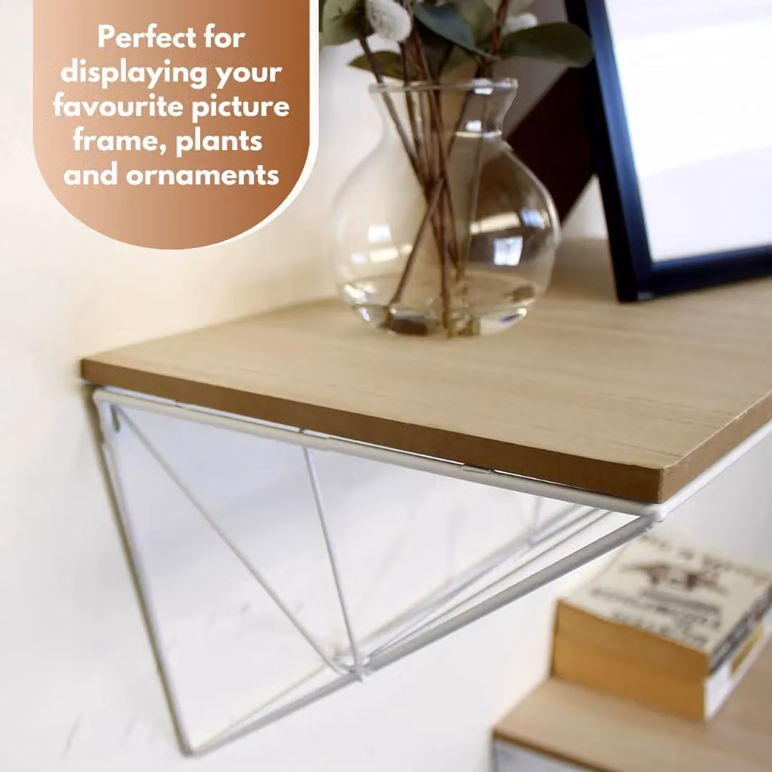 Marco Paul Set of 2 White Geometric Abstract Wooden Floating Wall Shelves – 2