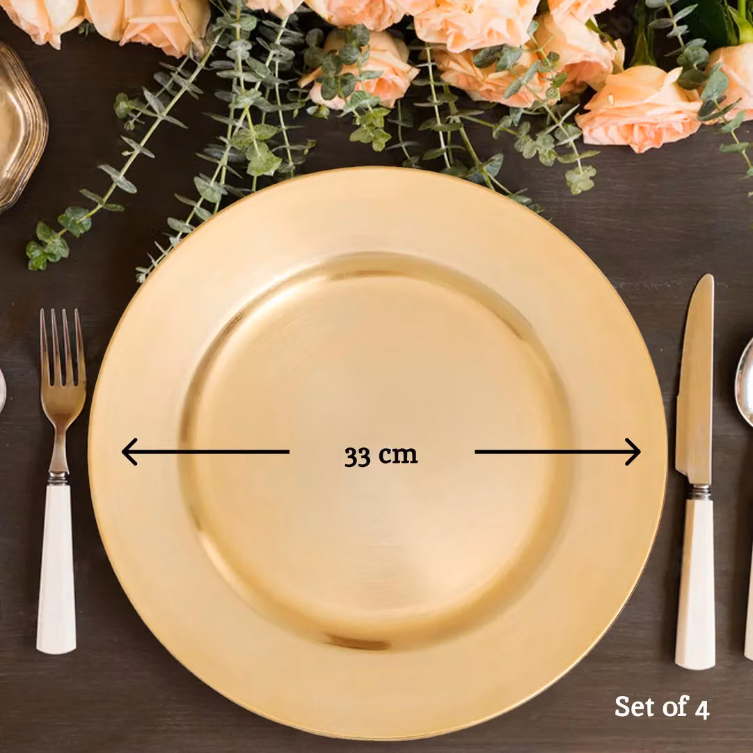 Orsina Set of Four Gold Finish Flat Style Charger Plates, Diameter: 33 cm – 2