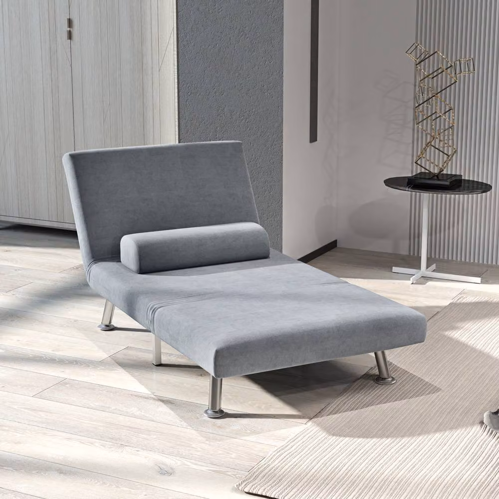 STILVORA 3-in-1 Sleeper Chair in Grey Velvet Fabric with Five-Position Back and Metal Frame – 2