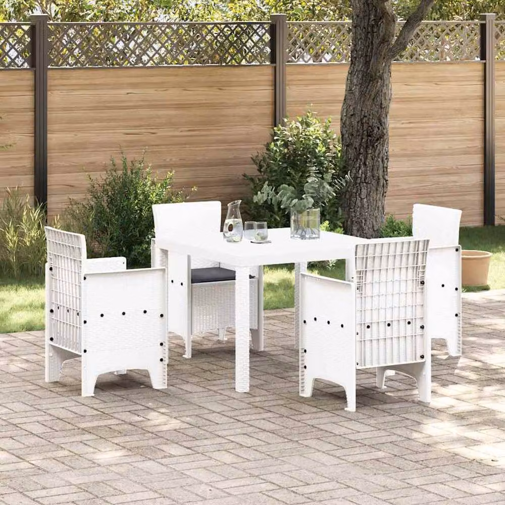 Berkfield Home 5 Piece White Poly Rattan Garden Dining Set with Cushions – 2