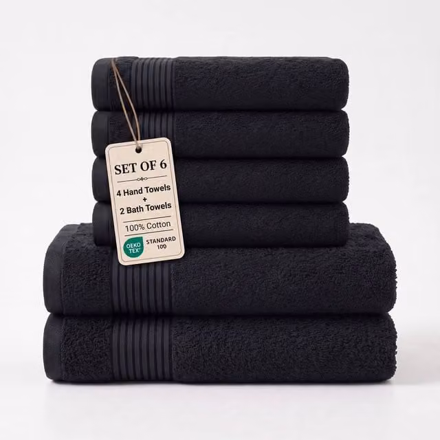 Grace Premium 500 GSM Cotton Bath and Hand Towel Set of 6 in Charcoal Grey – 1