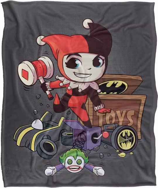 Warner Bros. DC Super Friends Harley Quinn Silky Touch Super Soft Fluffy Polyester Throw Blanket, Multicolour, Large