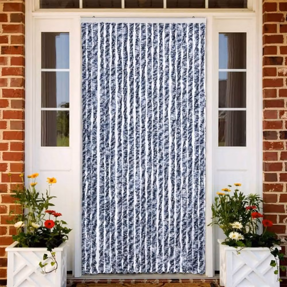 Berkfield Home Blue and White Striped Chenille Insect Curtain, W: 90 cm, H: 200 cm – 1