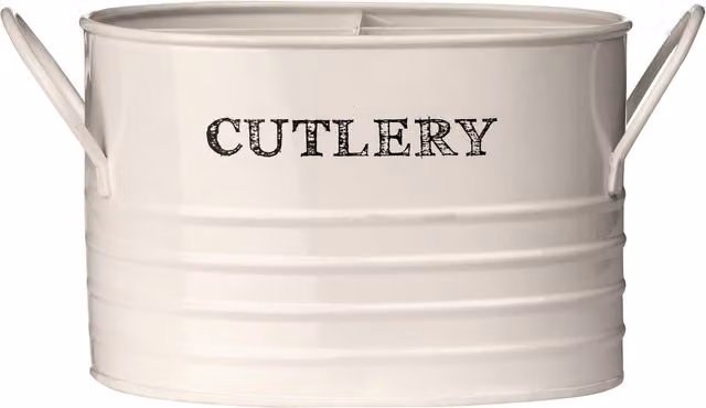 Orsina Ceramic Cutlery Caddy with Compartments in Beige and White