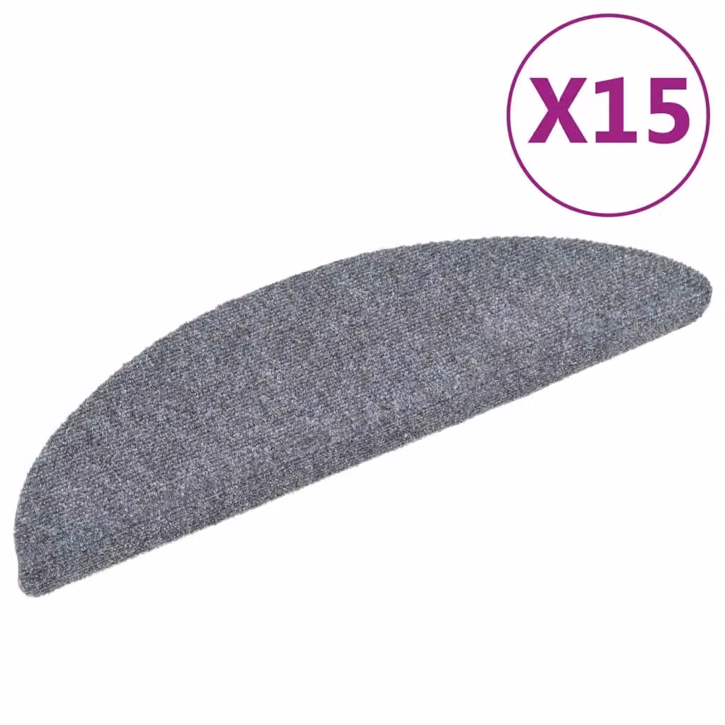 Berkfield Home Self-adhesive Needle Punch Stair Mats, Light Grey, W/D/H: 56 x 17 x 3 cm – 2