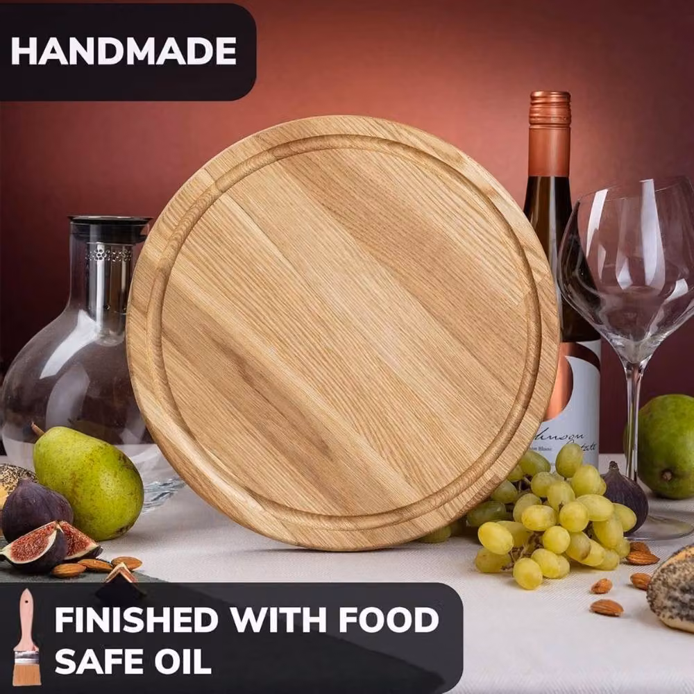 VOGREX Round Wooden Bread Board in Brown, Diameter: 30 cm – 3