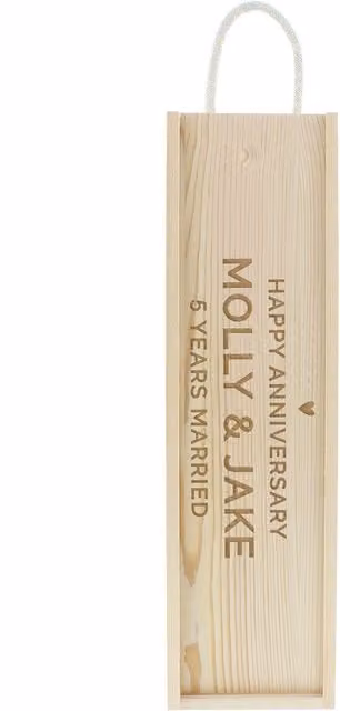 Personalised Memento Company Personalised Love Heart Wooden Wine Bottle Box in Light Brown