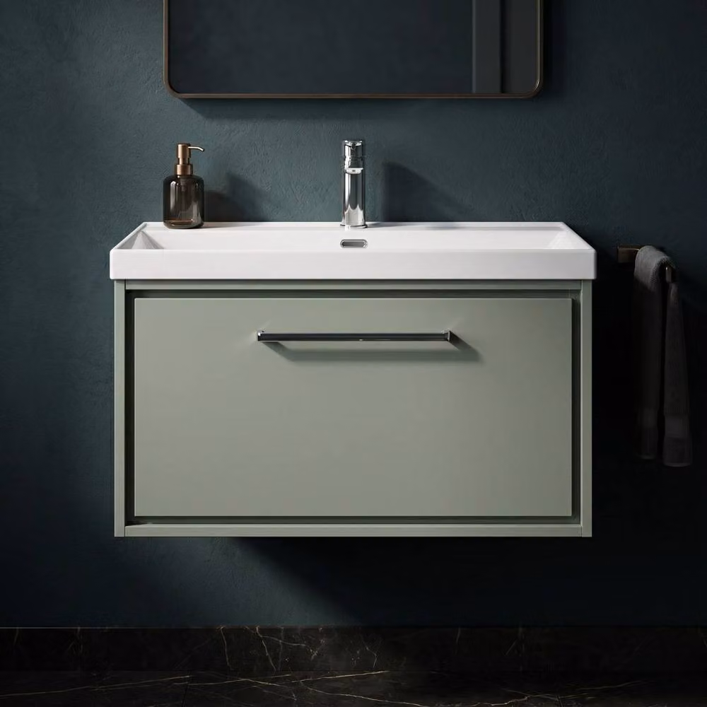 Balterley Modern Wall Hung Bathroom Vanity Unit with Basin and Soft Close Drawer, Green, Width: 60 cm – 2
