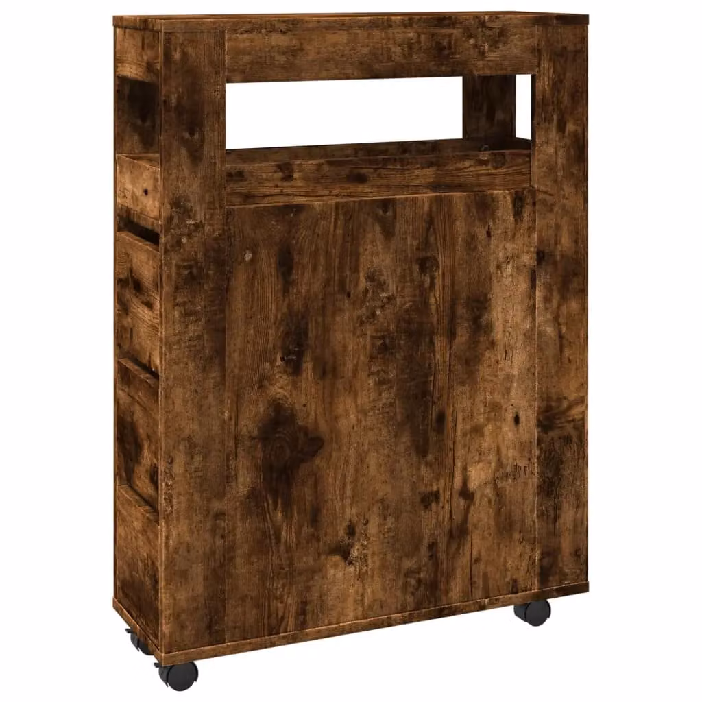 Berkfield Home Narrow Freestanding Bathroom Cabinet with Wheels in Smoked Oak Brown – 2