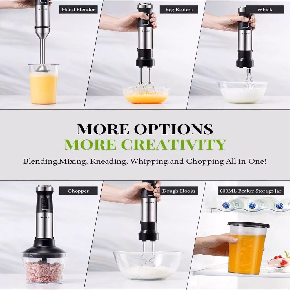 VOGREX 6-in-1 Hand Stick Blender and Chopper with Stainless Steel Attachments, Black – 2