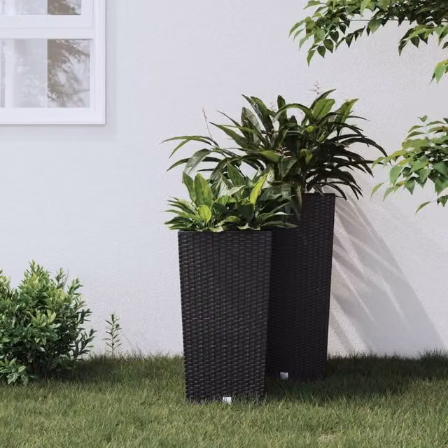Berkfield Home Black Rattan Planter with Removable Anthracite Inner Tub, 26.5 L – 1