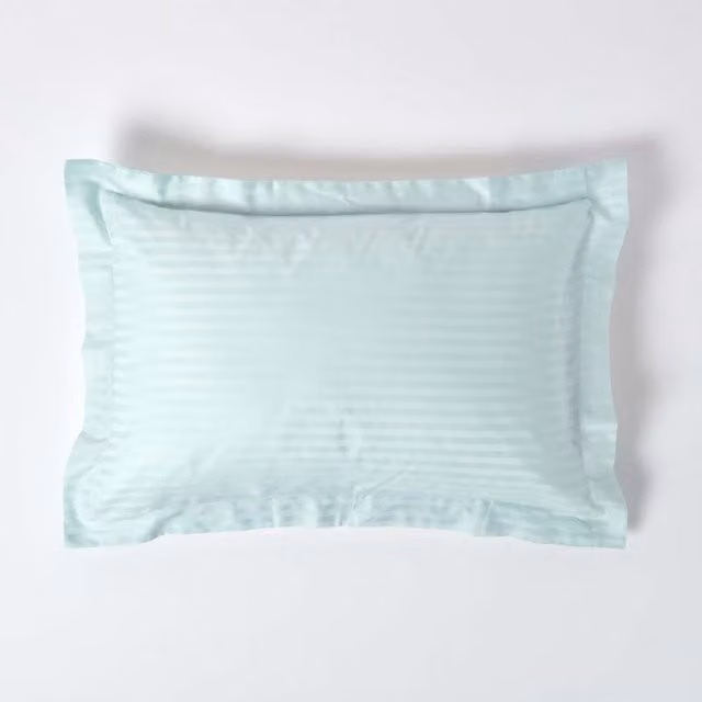 Homescapes Blue Egyptian Cotton Satin Stripe Oxford Pillowcase, 330 Thread Count