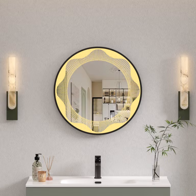 Royal Bathrooms Venice Round LED Illuminated Bathroom Mirror in Matt Black, W 60 cm x H 60 cm, with Touch Sensor and Anti-Fog Feature