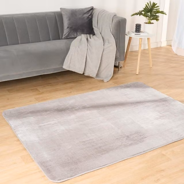 OHS Microplush Soft Rectangular Rug in Silver/Grey, Width: 80 cm