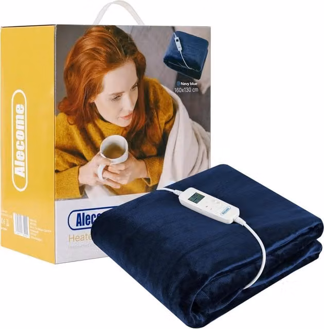 Alecome Women's Electric Heated Fleece Throw Blanket with Remote and Timer in Navy Blue