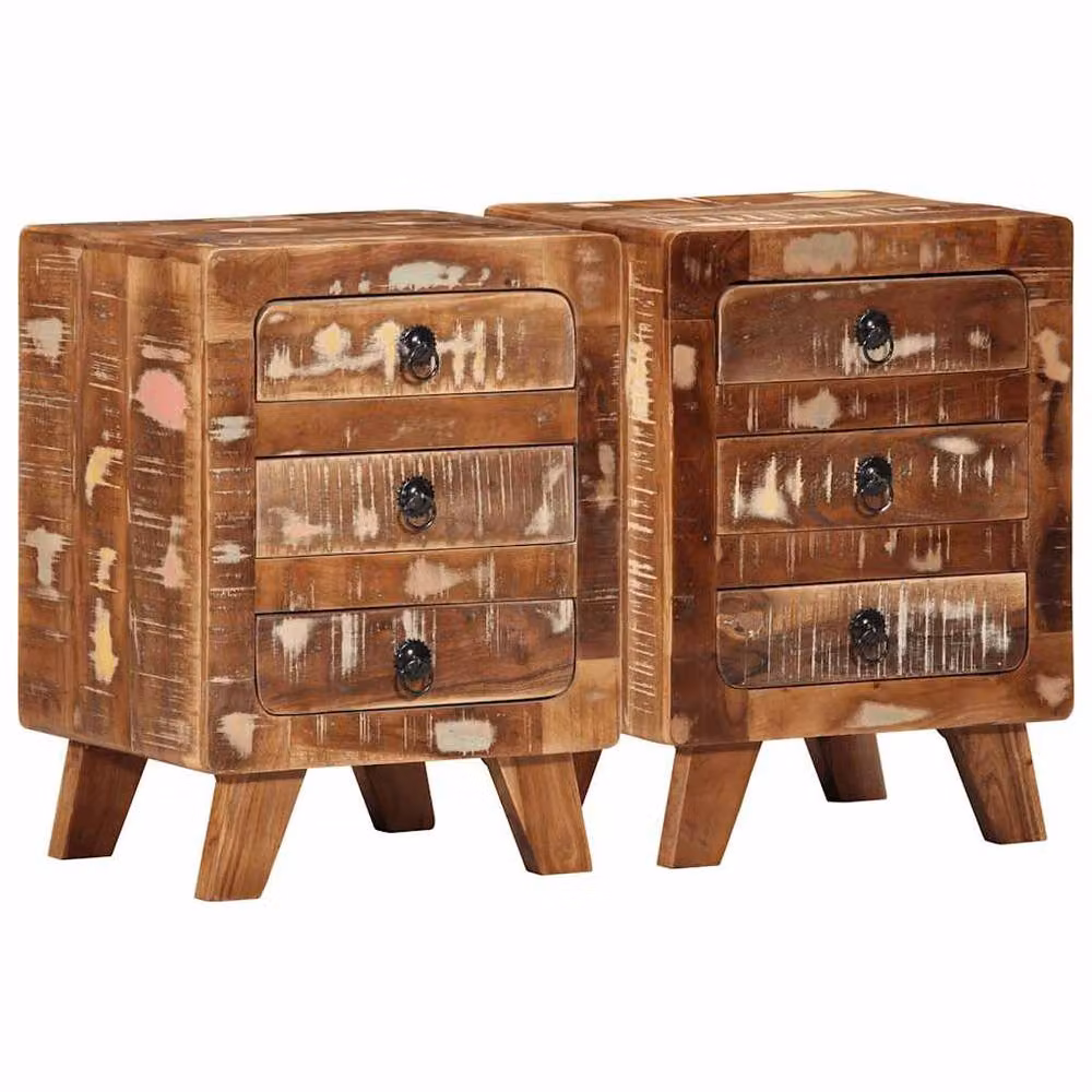 Berkfield Home Set of 2 Rustic Reclaimed Solid Wood Bedside Cabinets, Brown, W/D/H: 37 x 32 x 50 cm – 2