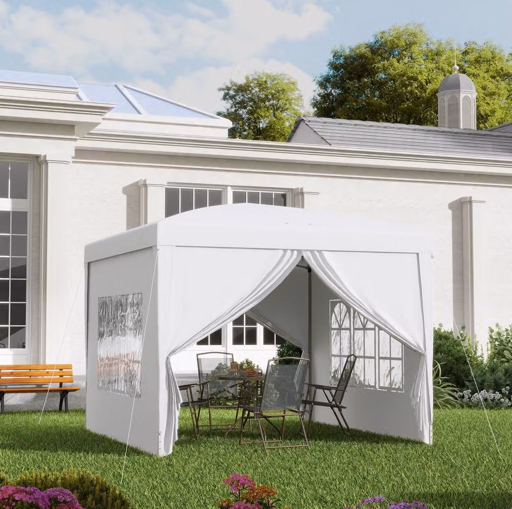 STILVORA Pop-Up Gazebo with Removable Walls and Windows in White and Silver, W/D/H: 300 x 300 x 196 cm – 2