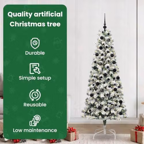 vidaXL Artificial Hinged Christmas Tree in Green and White, Height: 210 cm – 4