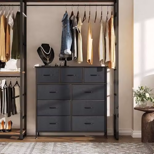 Alivio 9 Drawer Freestanding Storage Cabinet with Steel Frame, Grey, W: 100 cm, D: 30 cm, H: 99 cm – 4