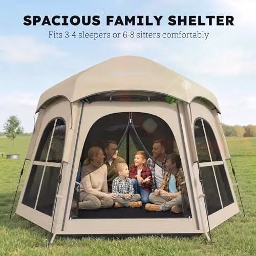 Outsunny Pop Up Tent with 2 Doors and Carry Bag, 3000mm Waterproof, Khaki/Beige – 3