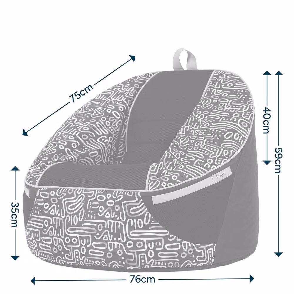 icon Alpha Kids Gaming Bean Bag in Black and Grey with Filling Included – 7