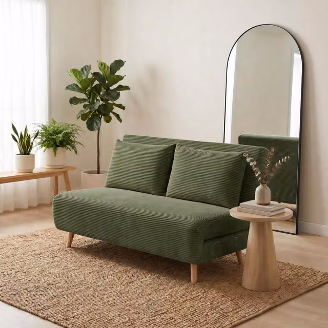 FurnitureboxUK Bobby Green Jumbo Cord Double Click-Clack Folding Sofa Bed
